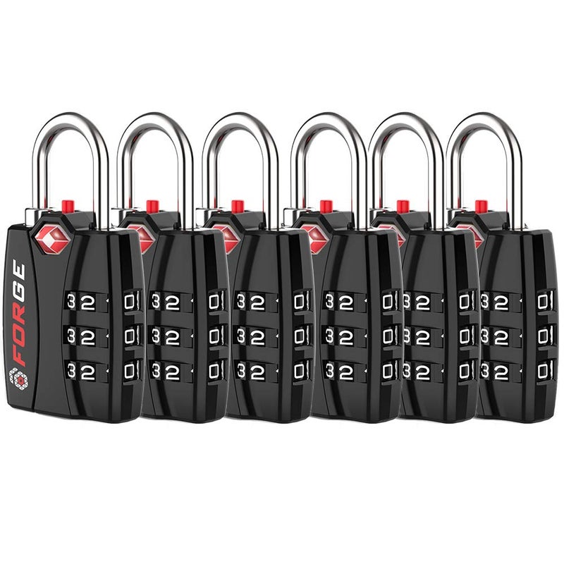 Forge Luggage Locks TSA Approved 6 Pack Black, Small Combination Lock with Zinc Alloy Body, Open Alert, Easy Read Dials, for Travel Suitcase, Bag, Backpack, Lockers. - Image 1